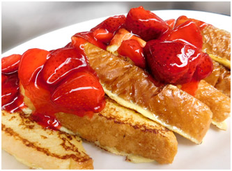 Delicious strawberry french toast at Downers Delight Restaurant in Downers Grove